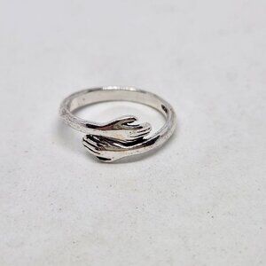 Hug Love Ring Wrapped Hands Silver Tone Fashion Jewelry Open Band Size 6.5